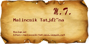 Malincsik Tatjána névjegykártya